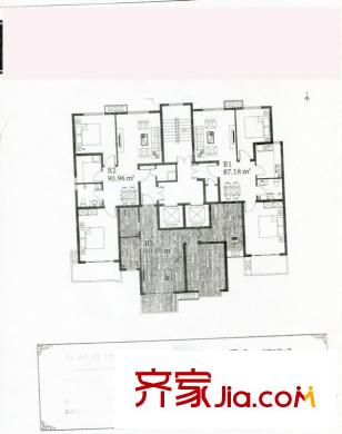 裕东公寓户型图高层B1B2B3户型 2室2厅1卫1厨