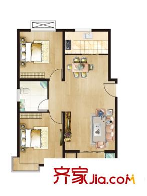 上林风景户型图E1户型 2室2厅1卫1厨