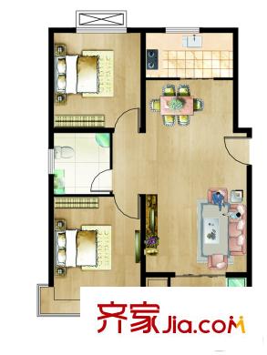 上林风景户型图售完二期6#7#12#13#E1户型 2室2厅1卫1厨