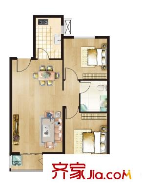 上林风景户型图E2户型 2室2厅1卫1厨