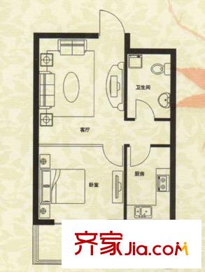 枫林花溪1#楼C-2户型 1室1厅1卫1厨