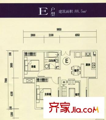 Park湾售完E户型 2室2厅1卫1厨