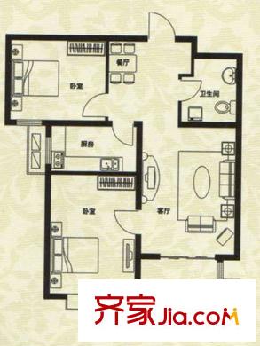 枫林花溪1#楼D-2户型 2室2厅1卫1厨