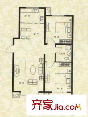 枫林花溪已售完E-1户型 2室2厅1卫1厨