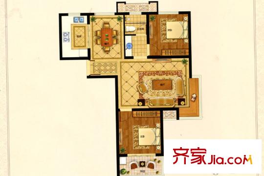 碧翠园5号楼B4户型 3室2厅2卫1厨