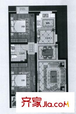 碧翠园6号和7号楼A2户型 2室2厅1卫1厨