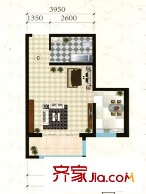 Park湾售完C‘户型 1室1厅1卫1厨