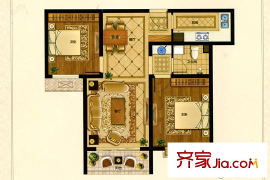 碧翠园D2户型 2室2厅1卫1厨