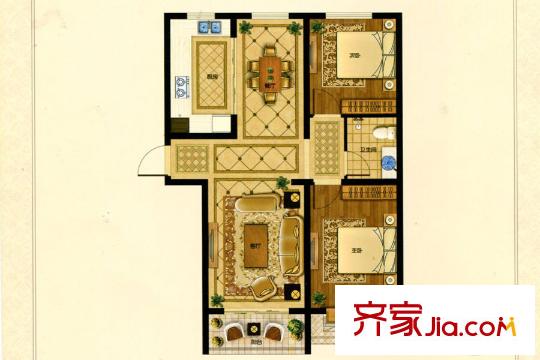 碧翠园C4户型 2室2厅1卫1厨