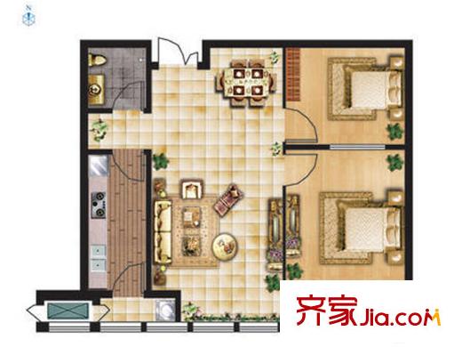 鑫丰国际售完1-1-02户型 2室2厅1卫1厨