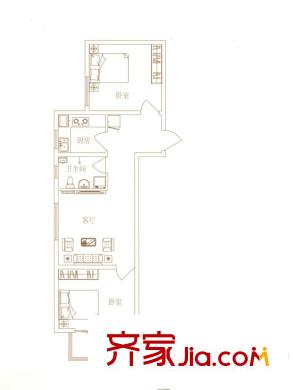 园林府邸7号楼A2户型 2室1厅1卫1厨