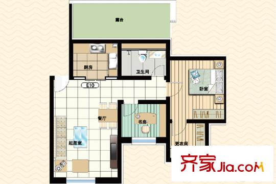 御夏山水城E10户型 2室2厅1卫1厨