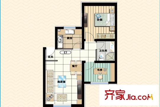 御夏山水城E7户型 2室2厅1卫1厨