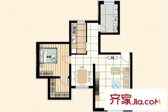 御夏山水城E8户型 1室2厅1卫1厨
