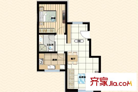 御夏山水城E6户型 1室2厅1卫1厨