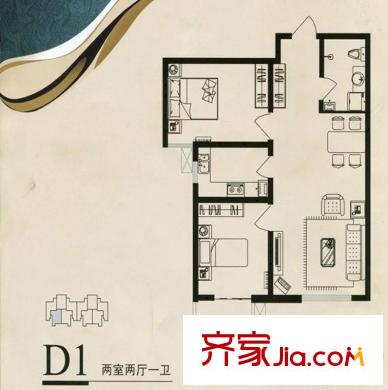 鑫和星都户型图D1户型 2室2厅1卫1厨