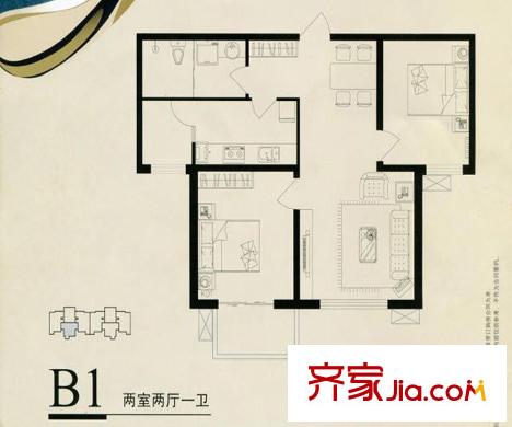 鑫和星都户型图B1户型 2室2厅1卫