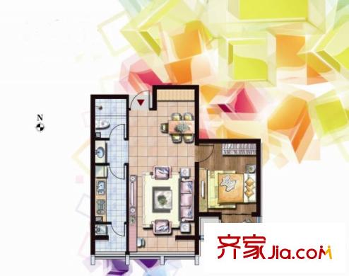 炫彩SOHO户型图A6 B6户型 1室2厅1卫1厨