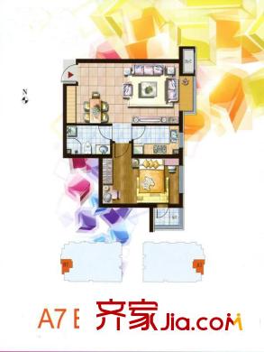 炫彩SOHO户型图A7B7户型 1室2厅1卫1厨