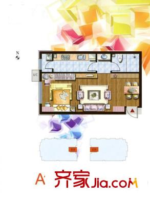 炫彩SOHO户型图A16B16户型 1室1厅1卫1厨