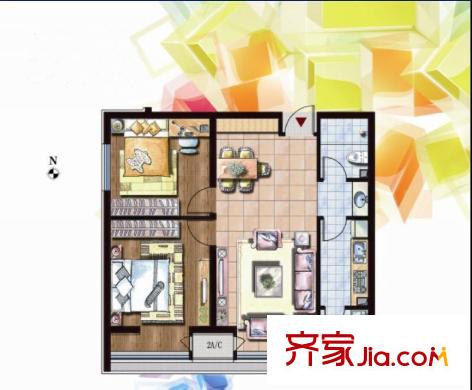 炫彩SOHO户型图A1 B1户型 2室2厅1卫1厨