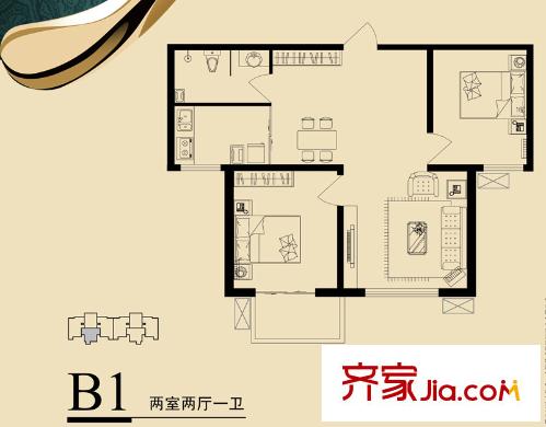 鑫和星都户型图B1户型 2室2厅1卫1厨