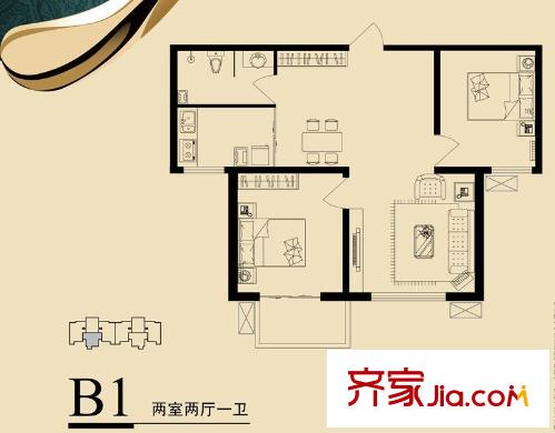 鑫和星都户型图2室 2室2厅1卫1厨