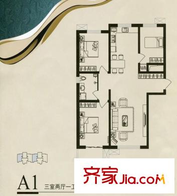 鑫和星都户型图A1户型 3室2厅1卫1厨