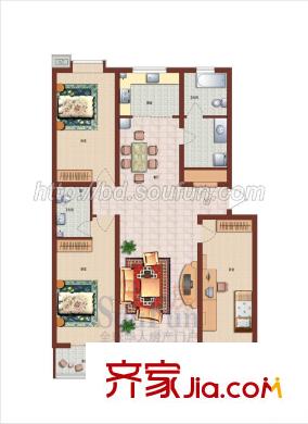 润生园户型图三室两厅 3室2厅2卫1厨