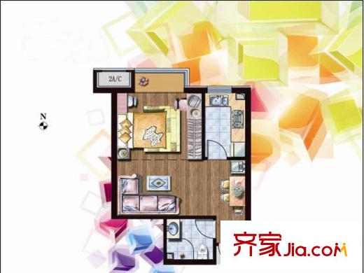 炫彩SOHO户型图A14-B14户型 1室2厅1卫1厨