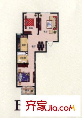 尚书苑 B户型 二室二厅一卫 92.88