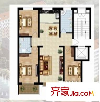 橄榄城户型图三室两厅 3室2厅2卫1厨