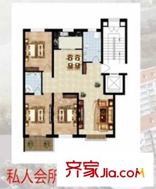 橄榄城户型图私人会所户型 3室2厅2卫1厨