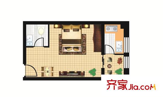 豪景南苑户型图户型3 1室1厅1卫1厨