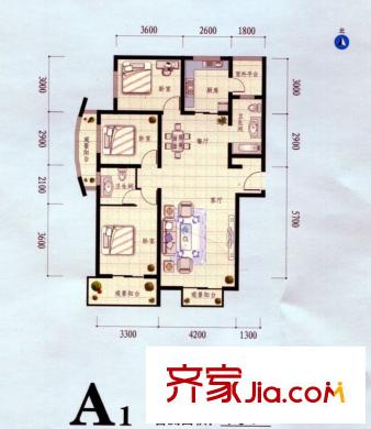 兰汀・朝阳户型图高层A1户型 3室2厅2卫