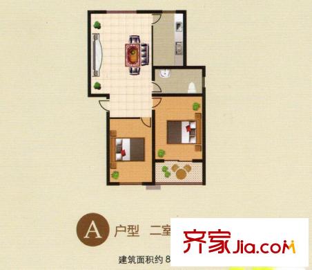 青青花园A户型 2室1厅1卫1厨