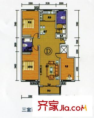 古营金景户型图户型 3室2厅2卫1厨