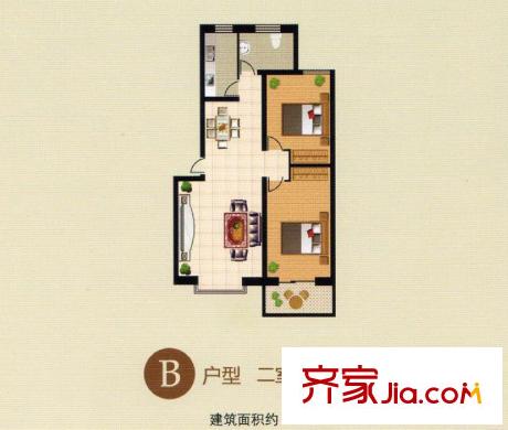 青青花园B户型 2室2厅1卫1厨