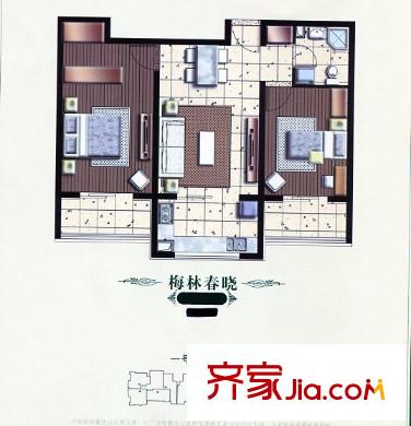 佳远水园湾户型图 一号楼 F户型 2室1厅1卫1厨