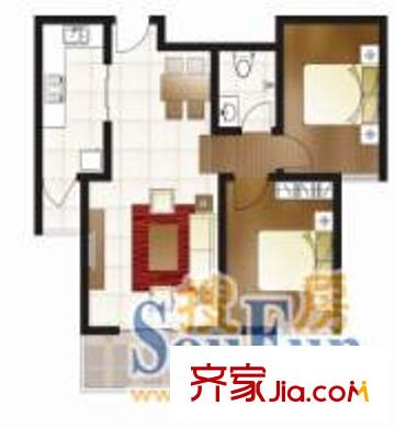 晨巍金地已售完高层G户型 2室2厅1卫1厨