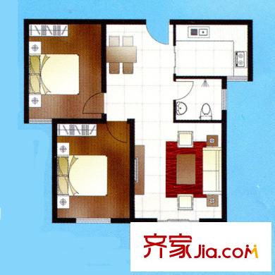 晨巍金地高层两室户型 2室2厅1卫1厨
