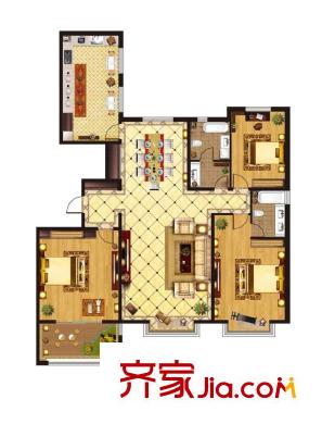 宝石花园B户型 3室2厅2卫1厨