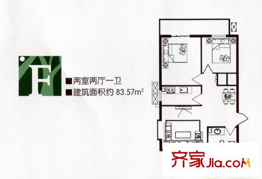 天瑞馨居户型图F户型 2室2厅1卫1厨