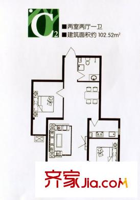 天瑞馨居户型图C2户型 2室2厅1卫1厨