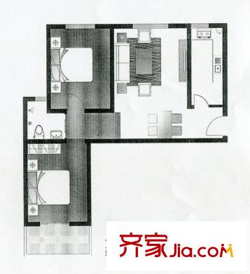 晨巍金地已售完高层J户型 2室2厅1卫1厨