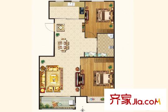 高铁时代11-2户型 2室2厅1卫1厨