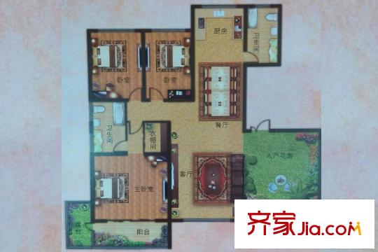 红山庄园C1#C7#204平3室户型 3室3厅2卫1厨