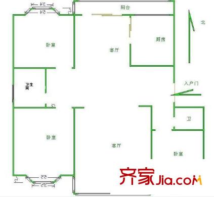 名人国际户型图600x600 (8) 3室2厅2卫1厨