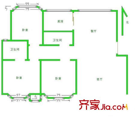 名人国际户型图600x600 (9) 3室2厅2卫1厨