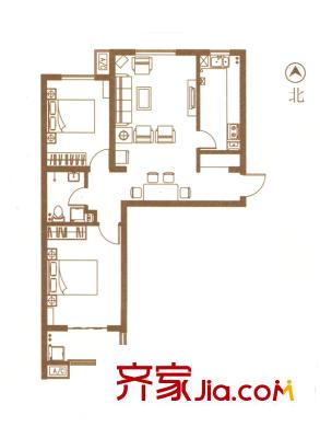 上湖名郡已售完16#楼M1户型 2室1厅1卫1厨